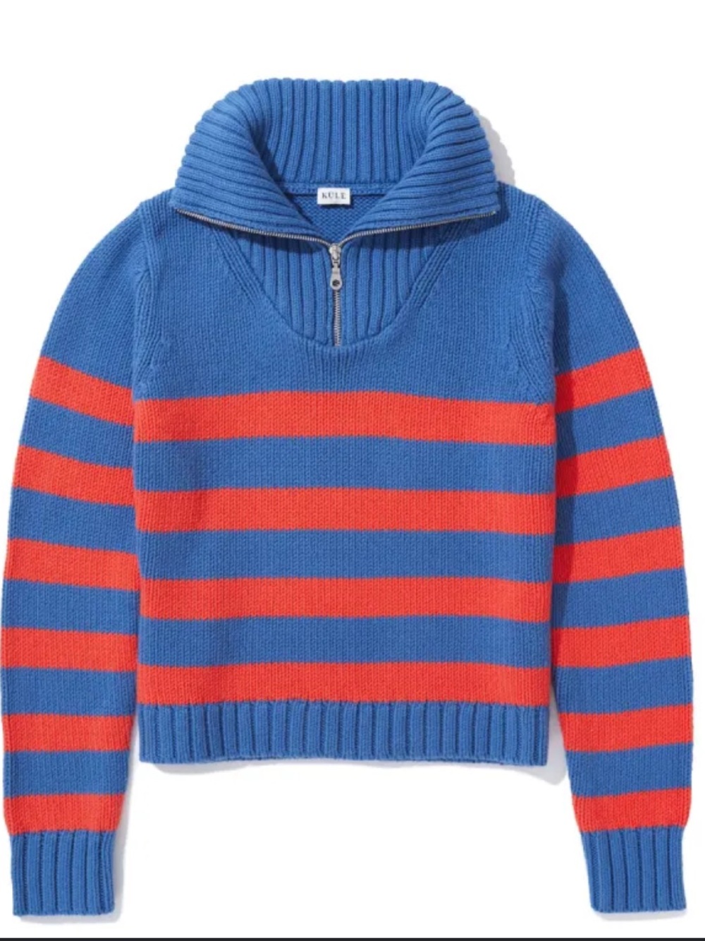 KULE Blue Ribbed Half-Zip Sweater